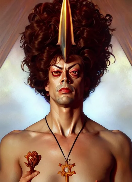 Image similar to perfectly detailed tim curry legend!! blessed by nature with ever - increasing physical mental perfection, symmetrical! intricate, sensual features, highly detailed, biblical divine holy perfection!! digital painting, artstation, concept art, smooth, sharp focus, illustration, art by artgerm and greg rutkowski and alphonse mucha