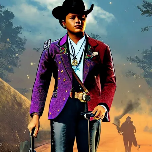 Image similar to Bruno Mars in red dead redemption 2 4k detail