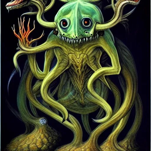 Image similar to bestiary of creatures from the depths of the unconscious psyche