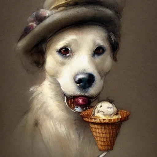 Image similar to ( ( ( ( ( dog with a hat eating ice cream!!!. muted colors. ) ) ) ) ) by jean - baptiste monge!!!!!!!!!!!!!!!!!!!!!!!!!!!