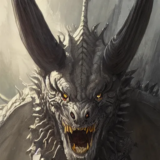 Prompt: a portrait of a grey old , dragon!, dragon!, dragon!, dragon!, dragon!,dragon!, dragon!, dragon!, dragon!, dragon!,dragon!, dragon!, dragon!, spiral horns!, spiral horns!, werewolf,dragon! man, epic fantasy art by Greg Rutkowski
