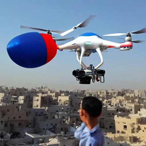 Prompt: doraemon piloting a drone in the middle east