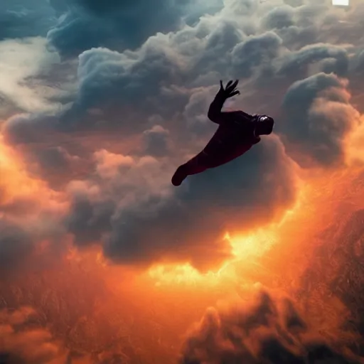 Prompt: A photo of Kanye West flying in the sky, cinematic shot, amazing angles, UHD ultrarealistic faces, 8K concept art, rendered in Unreal Engine, digital art, vivid, cloudy, colourful, cool