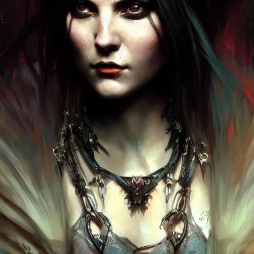 Image similar to dark goth queen, dark fantasy, hyperrealistic portrait, art of elysium by jeremy mann and alphonse mucha, fantasy art, photo realistic, dynamic lighting, artstation, full figure poster, volumetric lighting, very detailed face, 4 k, award winning