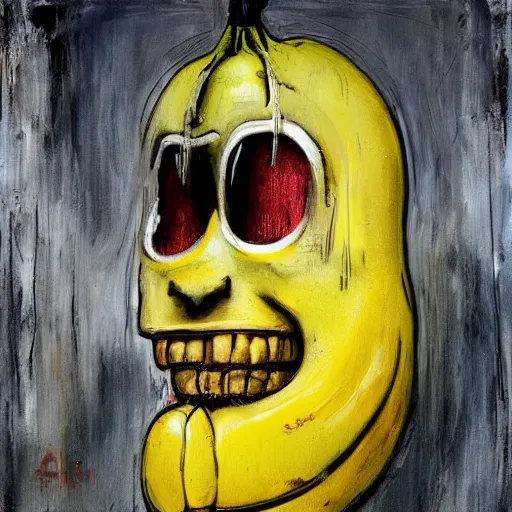 Prompt: banana, by Seb McKinnon, by Basquiat, by Banksy