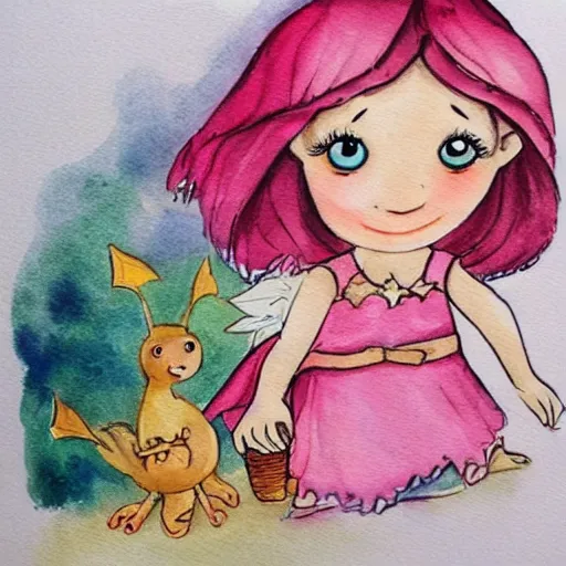 Prompt: a cute young cartoon fairy of middle eastern descent for a children's story book, watercolour, best seller