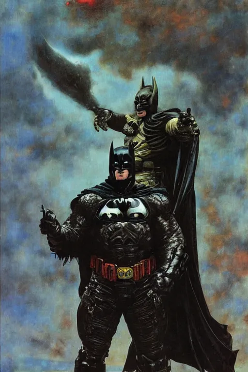 Image similar to full length portrait of hulking brock lesnar as dark evil batman wearing cape and armour, hong kong, painted by lawrence alma tadema, zdzislaw beksinski, norman rockwell, jack kirby, tom lovell, greg staples