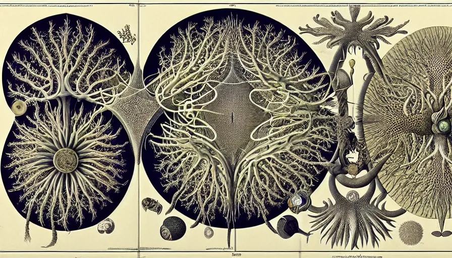 Image similar to the two complementary forces that make up all aspects and phenomena of life, by Ernst Haeckel