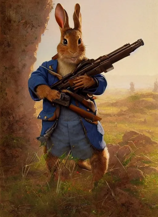 peter rabbit as a soldier holding a bazooka, digital, Stable Diffusion