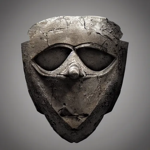 Prompt: a painting of an ominous dark ancient mask. worn out photography. sepia. cracks. hyper - detailed. gothic steampunk baroque. symmetric. epic. hyper - realistic. unreal render.