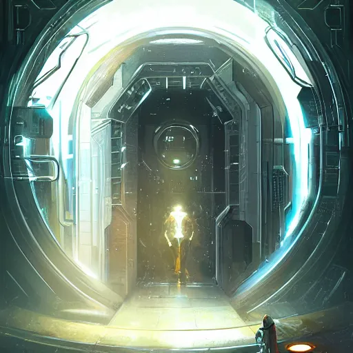 Prompt: an impenetrable vault door, detailed digital illustration by greg rutkowski, cyberpunk, android netrunner