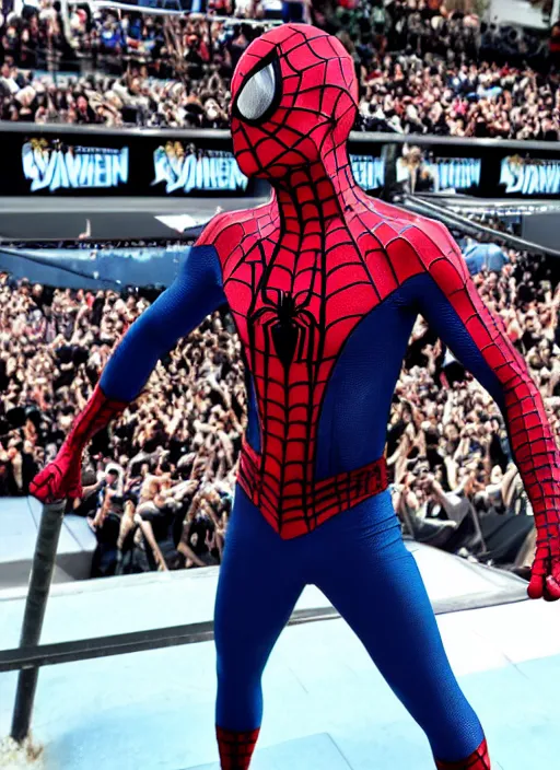 Image similar to spiderman entering entrances ramp of smackdown as samurai!