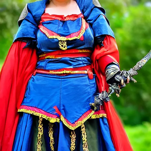 Prompt: full shot photo of a female jester warrior with waepons