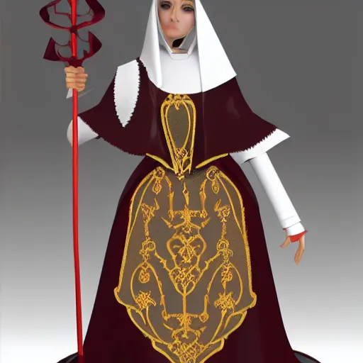 Image similar to female character design inspired by venice carnival and nun outfit | | art by greg rutswork