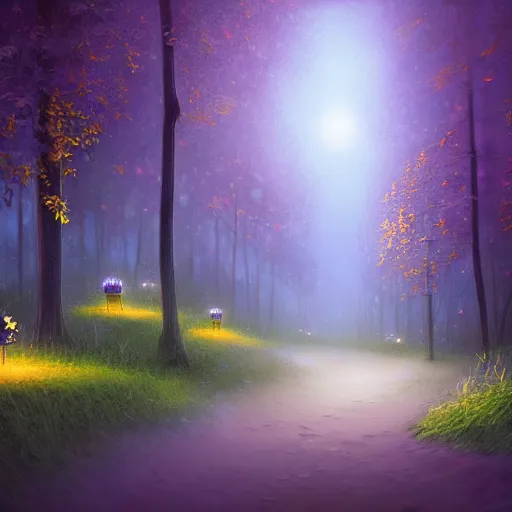 Prompt: fireflies in a forest inspired by Evgeny Lushpin,flower meadow,spring,cinematic,trending on ArtStation