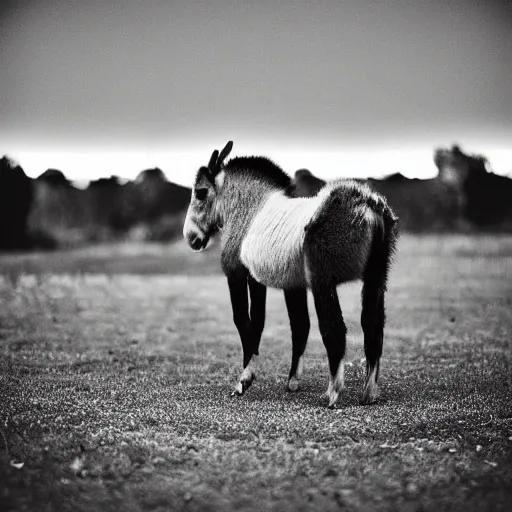 Image similar to “exploding fireworks in the night sky raining down embers and sparks and brightly burning pieces falling from the sky, a pale donkey stands in a field in the darkness. Photography. Flash photo. Cursed image.”