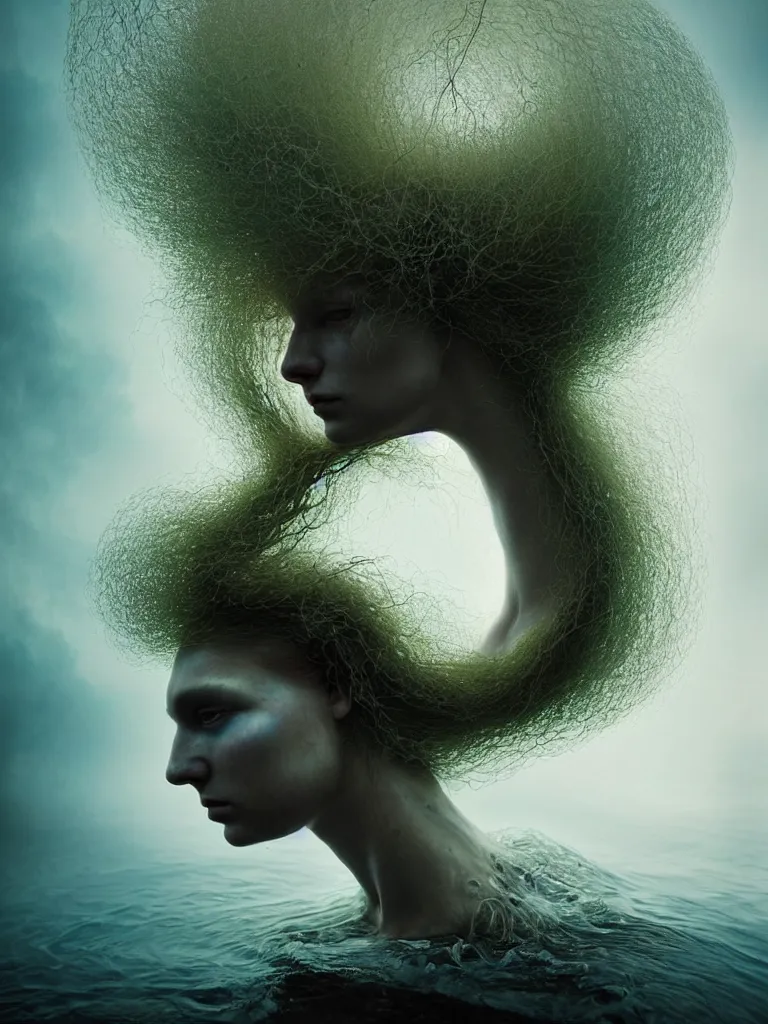 Image similar to kodak portra 4 0 0 fine art portrait by paolo roversi of a dystopian woman hybrid fluid water statue in a scenic dystopian environment, vortex hair floating in air, dreamy intricate, elegant, highly detailed, digital art, artstation, smooth, sharp focus, tomasz alen kopera, peter mohrbacher, donato giancola, dreamy colors