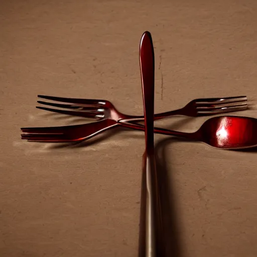 Image similar to fork made of steam, fork made of crimson metal