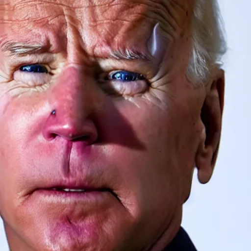 Image similar to joe biden frowning, swollen face, bruised, purple and green bruises, red swollen boils, painful, detailed, up close, medical photo, / r / medizzy