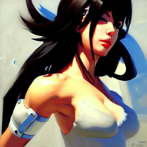 Image similar to Greg Manchess portrait painting o Tifa Lockheart as Overwatch character, medium shot, asymmetrical, profile picture, Organic Painting, sunny day, Matte Painting, bold shapes, hard edges, street art, trending on artstation, by Huang Guangjian and Gil Elvgren and Sachin Teng