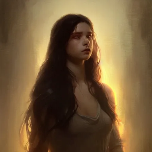 Prompt: highly detailed portrait of a young woman with long dark hair, art by greg rutkowski, unreal engine, high quality, vivid, stunning lighting