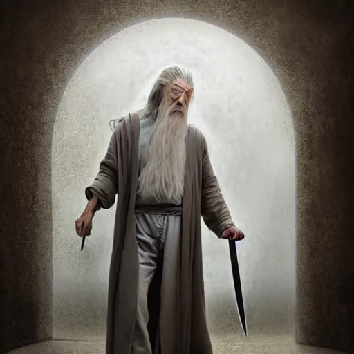 Prompt: A beautiful hyper realistic ultra detailed lifelike matte painting of Nathan Fillion as Gandalf the grey casting a fork spell in apiary, unreal engine, deviantart, flickr, artstation, octane render, textured, colorful, extreme realistic detail, physically based rendering, pbr render, very detailed, volumetric lighting, detailed lighting, octane render, 4k, cinematic lighting, 8k resolution