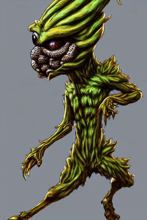 Image similar to a humanoid figure acorn monster, highly detailed, digital art, sharp focus, trending on art station, anime art style