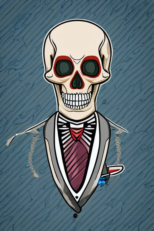 Image similar to A portrait of a skeleton in a suit, sticker, colorful, illustration, highly detailed, smooth and clean vector curves, no jagged lines, vector art, smooth