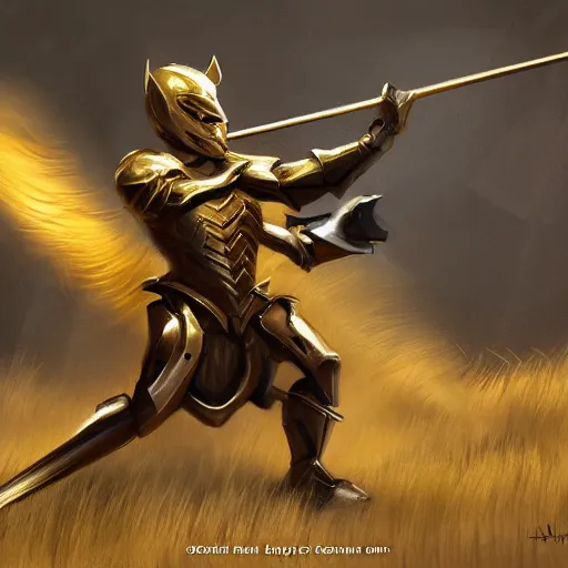 Prompt: gold knight fighting cougar, concept art, honorable, cinematic