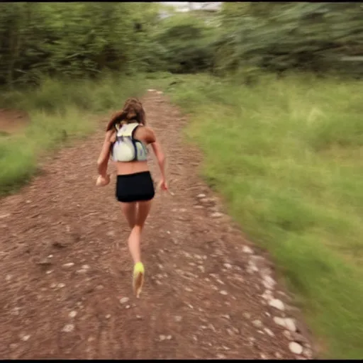 Prompt: screenshot of go pro footage emma watson running from tiger