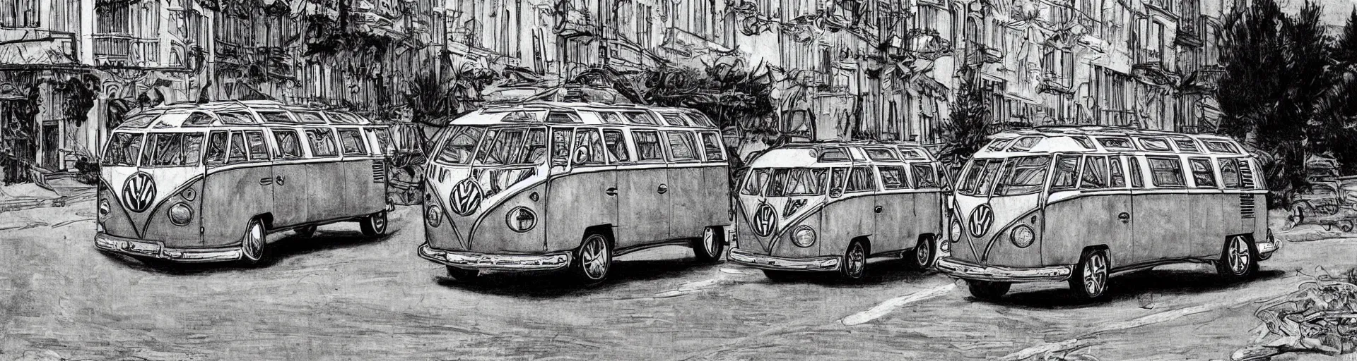 Image similar to vw bus on a street, illustration by caravaggio