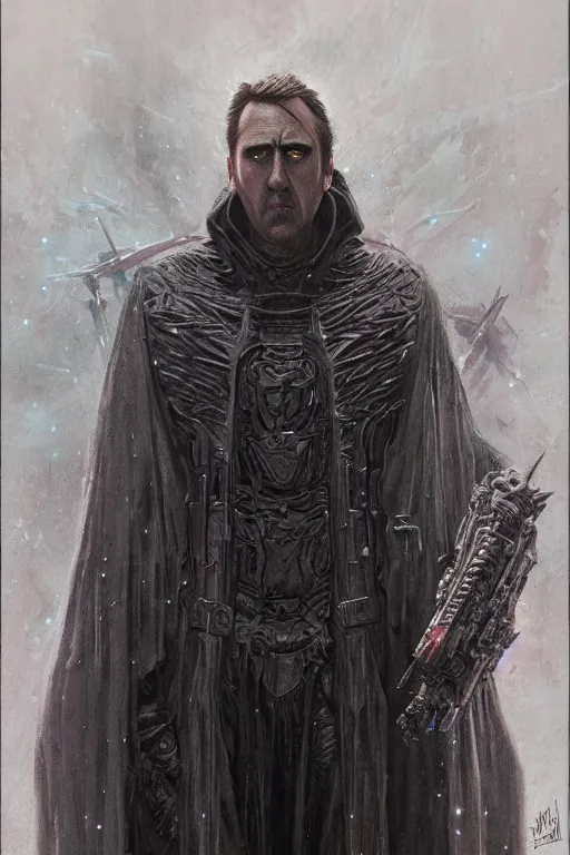 Image similar to Nicholas Cage Sith Lord, star wars, dark fantasy, intricate, highly detailed, smooth, artstation, painted by Wayne Barlowe, Greg Rutkowski, zdislav beksinski, Francis Bacon