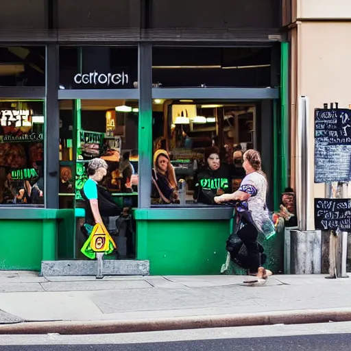 Prompt: legal cannabis is served in a busy australian cafe cbd street photography