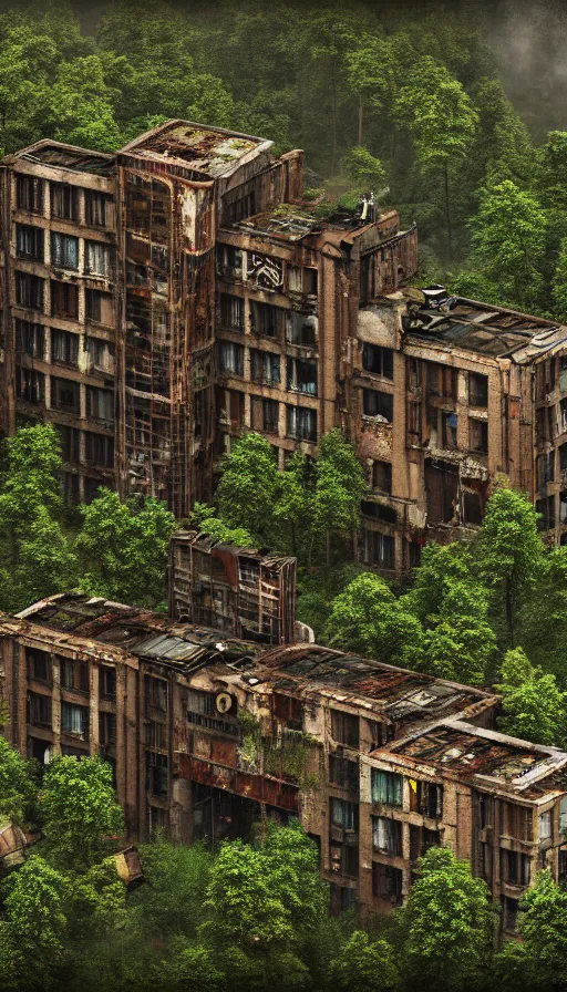 Image similar to a beautiful ultradetailed render of city building unfinished building urbex industrial architecture dormitory by antoine predock, wilderness mars steampunk reclaimed by nature forest tundra rainforest postcyberpunk myst, archdaily, wallpaper, highly detailed, trending on artstation.