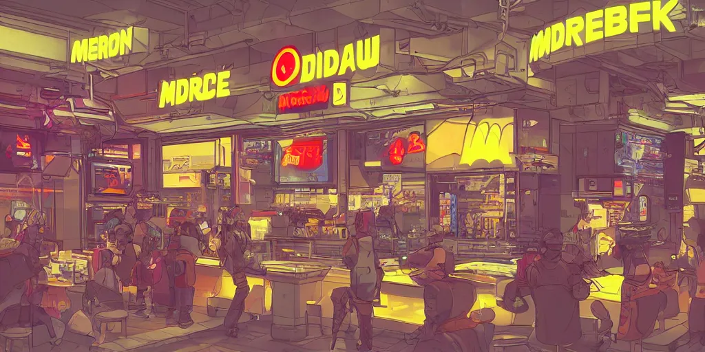 Prompt: cyberpunk mcdonalds by kirokaze