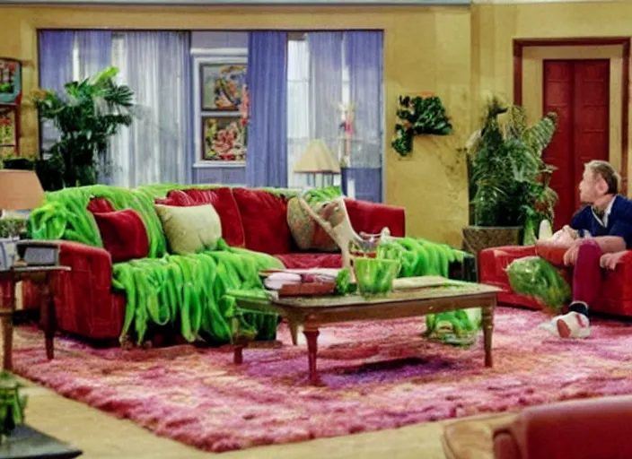 Image similar to the episode of seinfeld where the living room is filled with nickelodeon slime hd