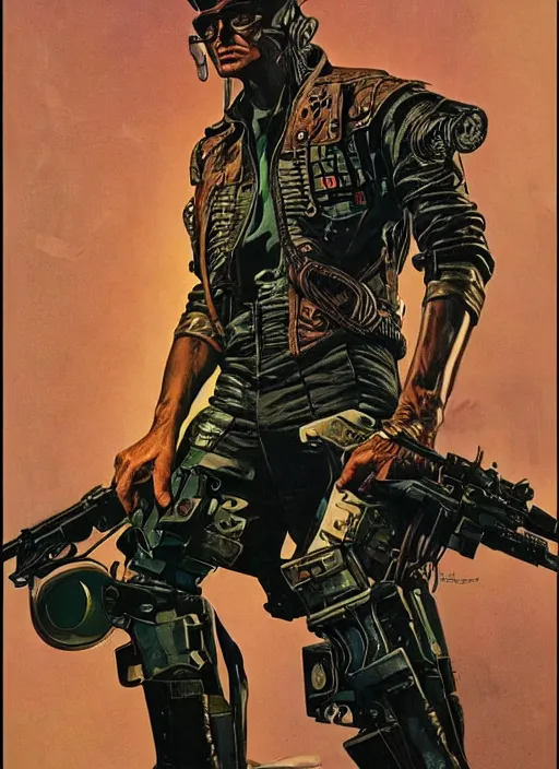 Image similar to cyberpunk mercenary. portrait by clyde caldwell and jean giraud and anton otto fischer and john philip falter and will eisner and gil elvgren