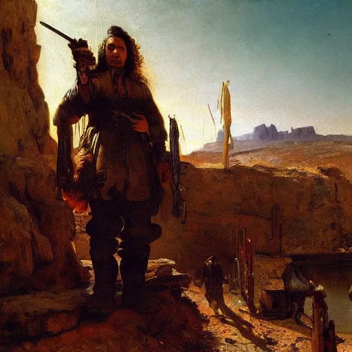 Prompt: cyberpunk wild west, painting by gustave courbet, high detail, claude joseph vernet, rembrandt, museum painting, masterpiece