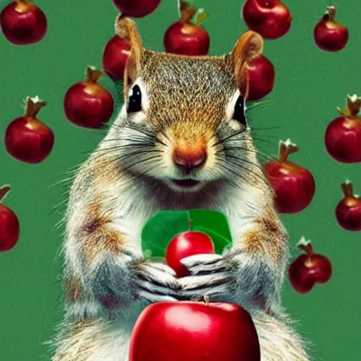 Prompt: ad for fur! dream a squirrel storing an apple for christmas,