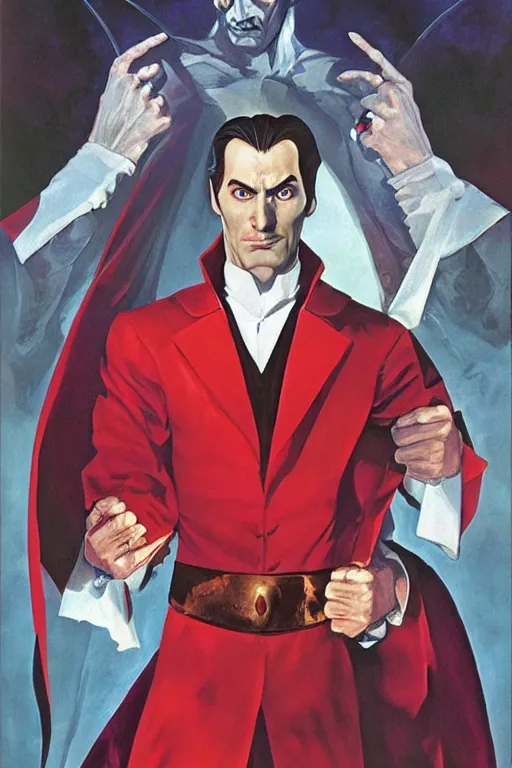 Image similar to portrait of super dracula. art by alex ross.