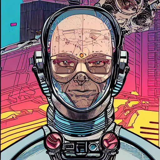 Prompt: the symmetry in a face of a cyberpunk astronaut, fan art for hardboiled wonderland by geof darrow, detailed, concept art,