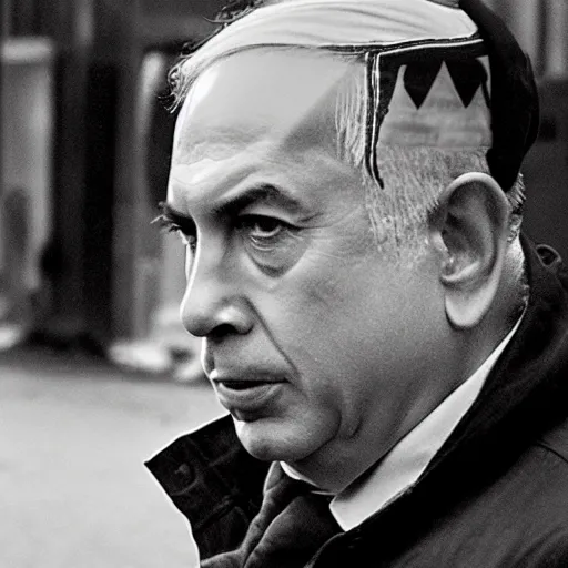 Prompt: bibi netanyahu as a homeless person