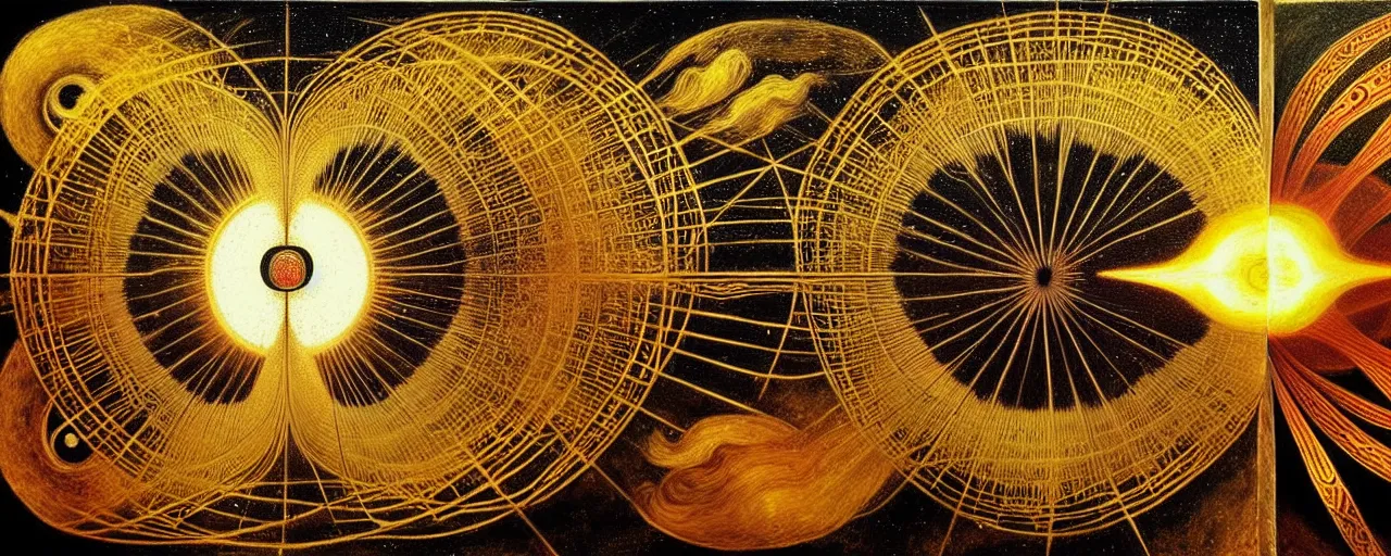 Image similar to a golden child radiates a unique canto'as above so below'while being ignited by the spirit of haeckel and robert fludd, breakthrough is iminent, glory be to the magic within, in honor of saturn, painted by ronny khalil