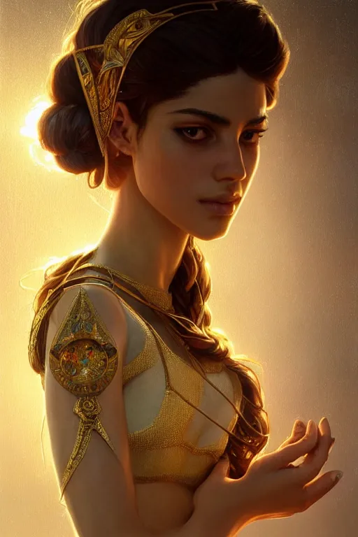 Image similar to beautiful and enigmatic persian princess held captive in a remote research facility. vulnerability and innocence, ultra realistic, sharp details, subsurface scattering, intricate details, warm lighting, beautiful features, highly detailed, photorealistic, octane render, 8 k, unreal engine, art by artgerm and greg rutkowski and alphonse mucha