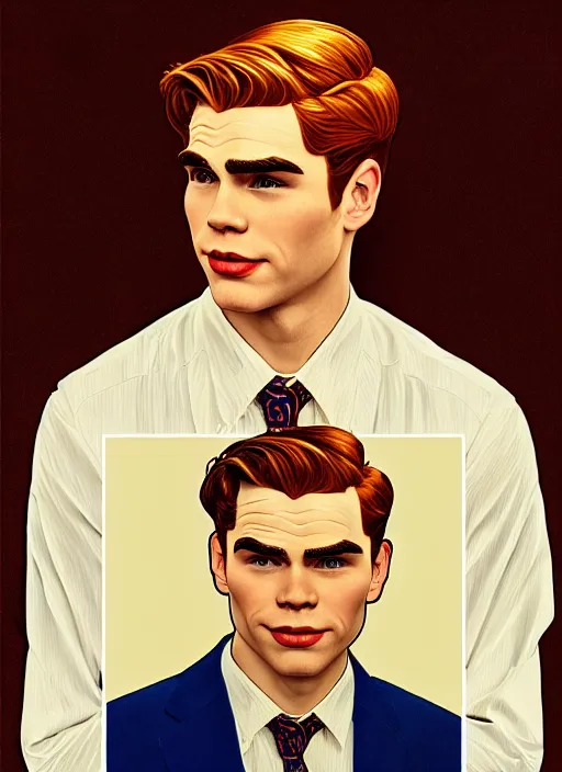 Image similar to oil portrait of archie andrews, intricate, elegant, highly detailed, lighting, painting, artstation, smooth, illustration, art by greg rutowski and alphonse mucha