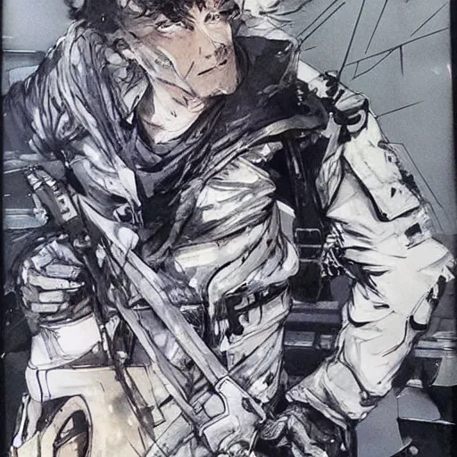 Prompt: sam!!!!!! fisher!!!!!! by yoji shinkawa, concept art, duel