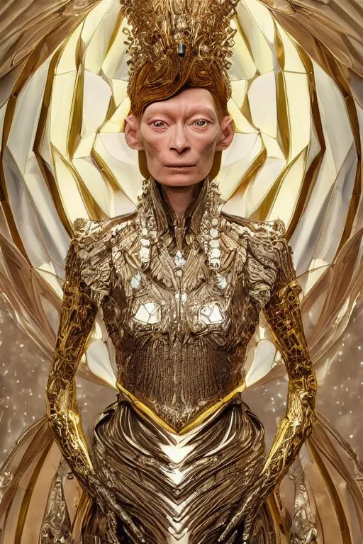 Prompt: a highly detailed 4 k render portrait of an alien goddess tilda swinton in iris van herpen dress schiaparelli armor in diamonds and lots of jewelry in style of alphonse mucha trending on artstation made in unreal engine 4