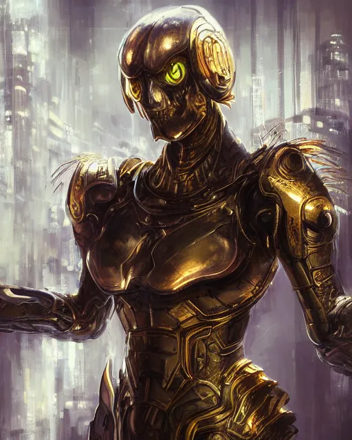 Prompt: portrait of monster in cyber armor, dreamy and ethereal, expressive pose, gold eyes, angry expression, fantasy, intricate, elegant, many lightning, cold color, highly detailed, digital painting, anime, artstation, concept art, cyberpunk wearing, smooth, sharp focus, led, illustration.