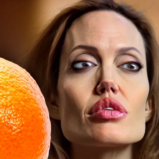 Image similar to an orange with the face of angelina jolie