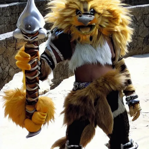 Image similar to Kimahri from Final Fantasy X played by Hobbes from Calvin and Hobbes